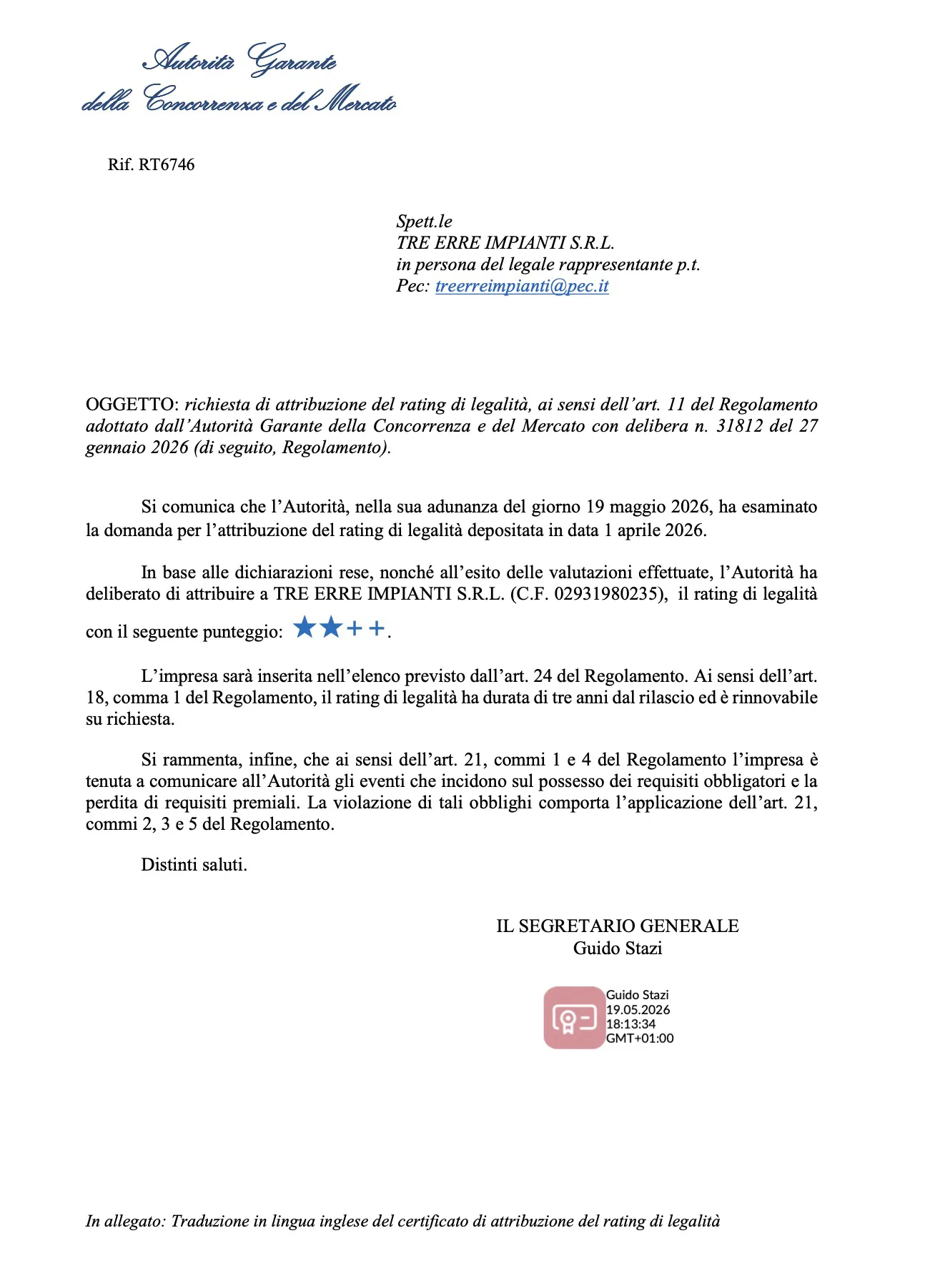 Immagine - Rating di Legalità