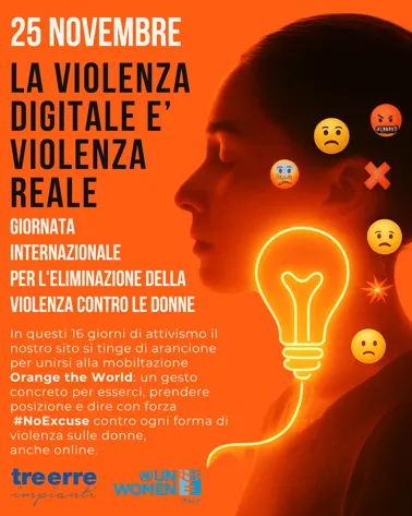 Locandina Orange the World 2025 di Tre Erre Impianti contro la violenza digitale sulle donne